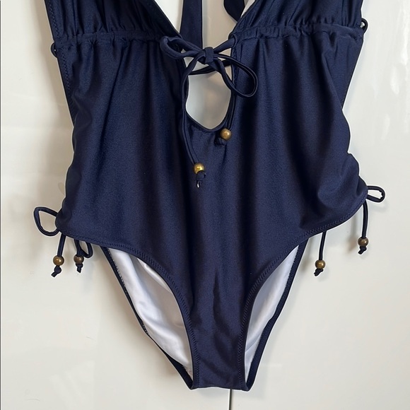 CUPSHE Navy Blue Halter One Piece Swimsuit, Size L - Picture 7 of 15